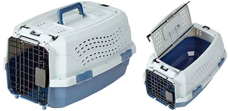 Transportín rígido barato para gatos y perros pequeños - Con 2 puertas - AmazonBasics