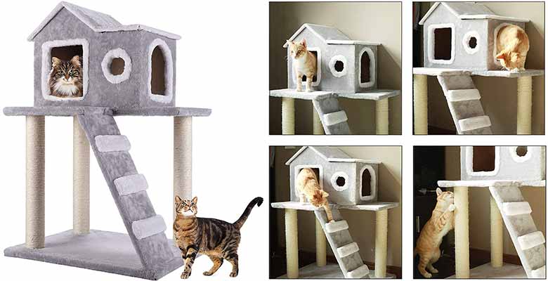 Casa para gatos elevada y con postes rascadores - CO-Z