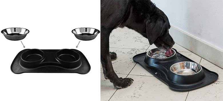 Bebedero doble de acero inoxidable para perros y gatos - Happilax