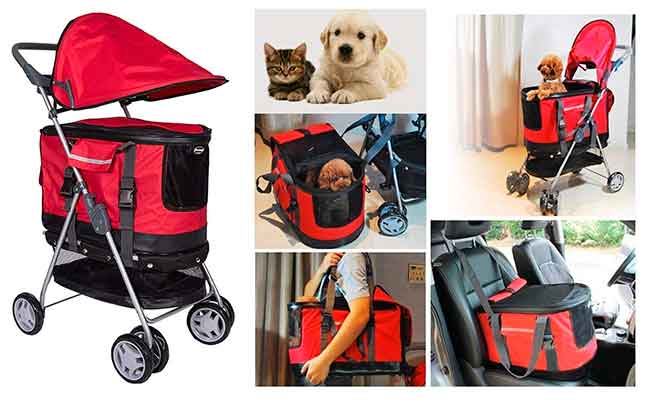 Híbrido entre cochecito y transportín de tela para perros y gatos - V.JUST