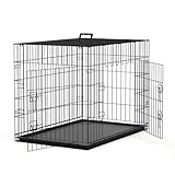 Nobleza - Jaula Metálica para Perros,121x74x80,5cm,Jaula para Mascotas con 2 Puertas, Bandeja Base de Plástico Resistente a la Masticación y Asa de Transport - Negro