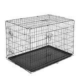 PawHut Transportín de Perro de 2 Puertas Jaula de Alambre para Perros Plegable con Asa Acero 76x46x52 cm Negro