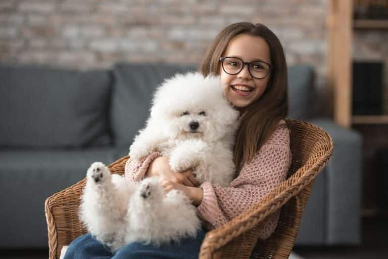 Niña con perro de raza muy peludo